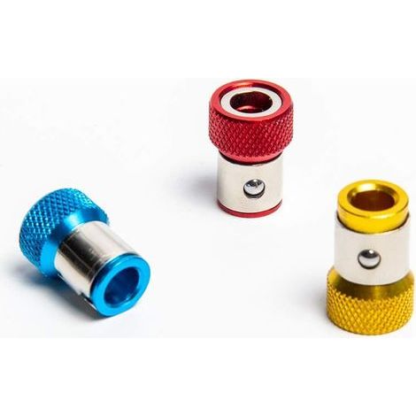 3 Pcs Porte-Vis Anneau Magnétiseur Universel Amovible Magnétique Alliage Antidérapant Tournevis Accessoires pour 1/4 Pouce Hex Tige Double Embouts de Tournevis, Rouge, Bleu et Jaune (1/5)