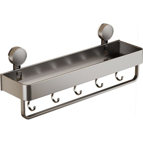 Wandmontiertes Gewürzregal ohne Bohren – Hängendes Aufbewahrungsregal für Küche und Bad – 40 cm Organizer mit 5 Haken und einer Stange (1/5)