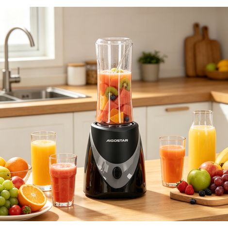Mini blender rechargeable Aigostar 250W 0.5L nomade, compact pour smoothies jus frais léger pratique quotidien (1/4)