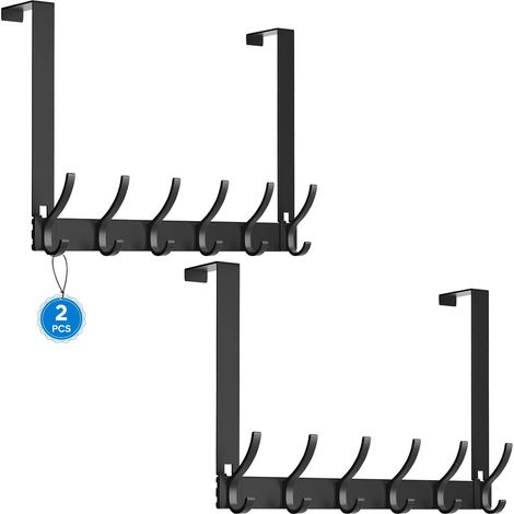 2er-Pack Türhänger mit 6 Haken für Garderobe und Handtücher – Hängende Aufbewahrungsorganizer ohne Montage für Bad und Schlafzimmer (Schwarz) (1/5)