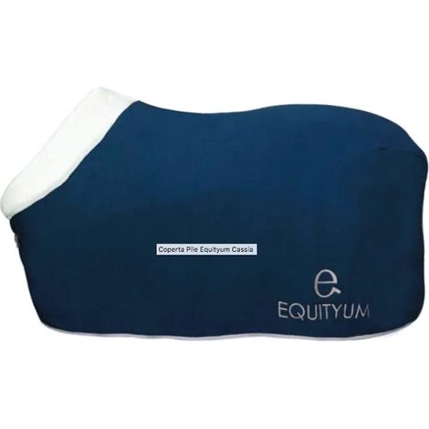 128 cm, blu: Coperta in pile per cavalli modello Cassia con inserto in pelo sul collo