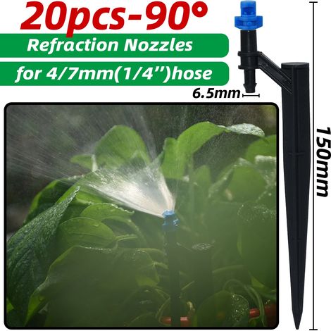 (c-20pcs) 20 arroseurs à réfraction 90/180/360° sur piquets pour système d'irrigation goutte à goutte, kit d'arrosage pour plantes et fleurs de jardin. (1/5)