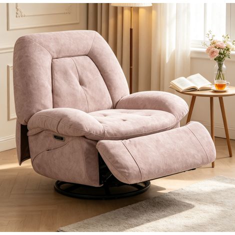 fauteuil relax rose à commande vocale avec 8 points de massage chauffage lombaire rotation 360 degrés dossier inclinable repose pieds cadre métallique pour salon chambre (1/5)