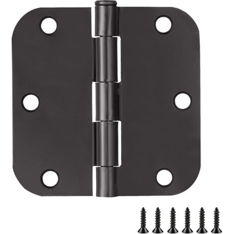 QORVA-1 paquet de charnières de porte rondes noires mates de 3,5 pouces, rayon de 5/8 po, intérieur, fer plat de 3 1/2 po, pliantes, standard (1/5)