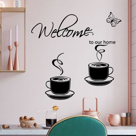 Sticker Mural cafés papillon,Autocollant Mural,décoration murale moderne pour le salon,la chambre,la cuisine,le bureau (1/4)