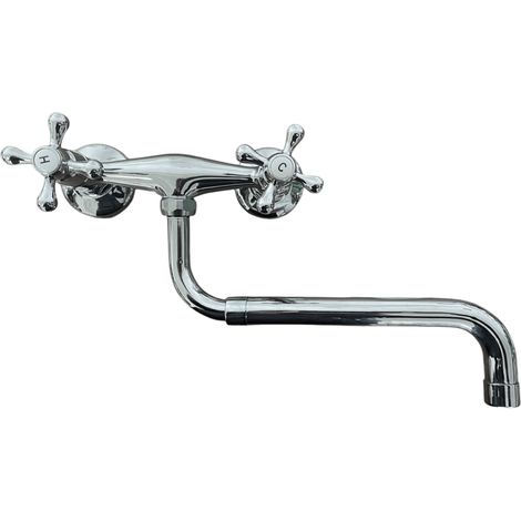 Bagnoclic – Robinet mural de cuisine avec bec extensible 20-40 cm – Laiton chromé – Entraxe standard 15 cm – Bec pivotant