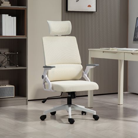 Chaise de bureau réglable en hauteur, 1 appui-tête, 60 x 61 x 121,5 cm, beige (1/5)
