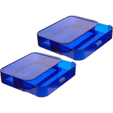 Lot 2 boîtes de rangement bleues à tiroirs pour maquillage, pour le bureau ou la coiffeuse