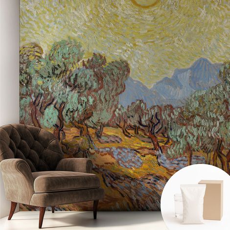 Fototapete Tapete Vliestapete mit Kleber - trendige Wanddeko - Schlafzimmer - Wohnzimmer Olivenbäume 250x250 cm (1/5)