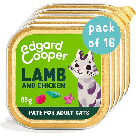 Edgard & Cooper cibo umido per gatti, (Agnello/Pollo Fresco, 85g x 16), pate gatto sterilizzati o attivo, carne fresca e ingredienti naturali, senza cereali, senza zuccheri aggiunti (1/3)
