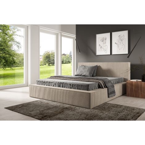 Sofello Polsterbett nach Maß FILO Creme 200x200 aus Kordstoff mit Metall-Lattenrost Modernes Design in trendigen Farben, mit Stauraum (1/5)