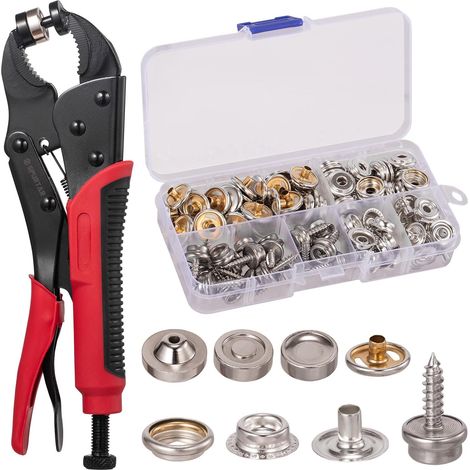 Kit di pinze a scatto regolabili per impieghi gravosi con 3 stampi e 40 set di bottoni da 15 mm - 15 mm (1/3)