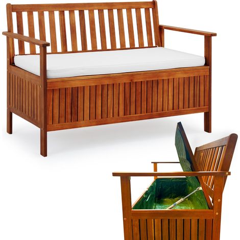 CASARIA® Gartenbank Sitzbank Wetterfest inkl. Auflage 320kg Belastbar Armlehne Rückenlehne Auflagenbox 120x62cm Garten Balkon Holzbank Akazie Braun