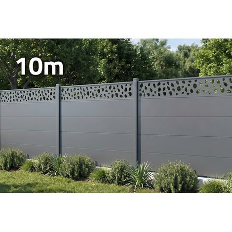 Clôture aluminium lames larges 10m H.150 gris anthracite - ALPIS SUNNY motif galets (1/5)
