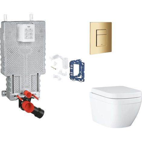 Grohe Uniset - Set bâti-support, cuvette, abattant SoftClose et plaque de déclenchement Skate Cosmopolitan et kit pour insertion de tablette, Triple Vortex, Cool Sunrise SANI15BB4125