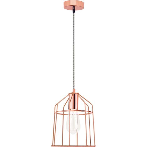 Merano Asbestos 19cm Wire Frame Suspension Plafonnier Cuivre Mat Noir, Tissu Blanc Fil LED E27