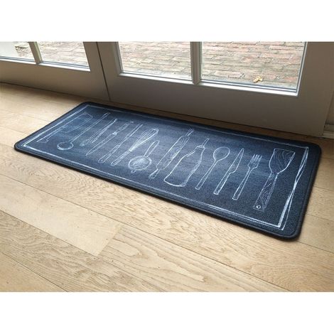 CASÂME - Tapis de cuisine noir motif couverts (1/3)