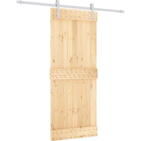Sliding Door Natural and White 85 x 210 cm Solid Pine Wood vidaXL (1/5)