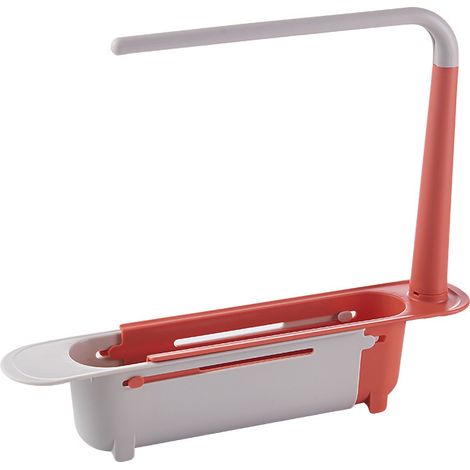 Étagère télescopique pour évier, étagère de rangement coulissante multifonctionnelle pour ustensiles de cuisine (rouge) (1/5)