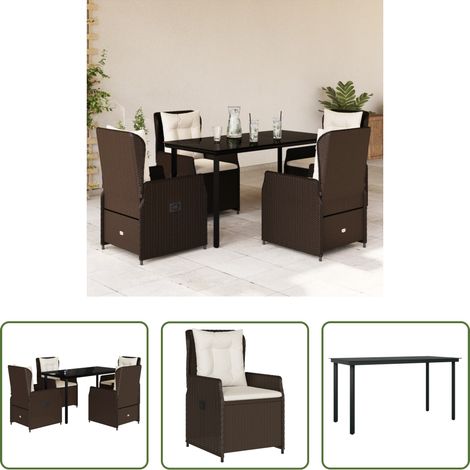 vidaXL Gartensessel - 5-tlg. Garten-Essgruppe mit Kissen Braun Poly Rattan (1/5)