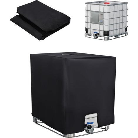 Housse pour cuve IBC 1000 L, résistante aux UV et à la poussière, avec bouchon, pour récupérateur d'eau de pluie, 116 x 100 x 120 cm, noire.