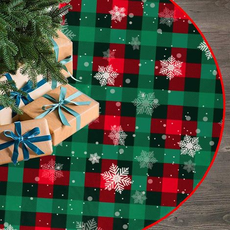 Falda para árbol de Navidad, estampado a cuadros, 90 cm, decoración festiva para árbol de Navidad, apta para uso interior y exterior. (1/5)