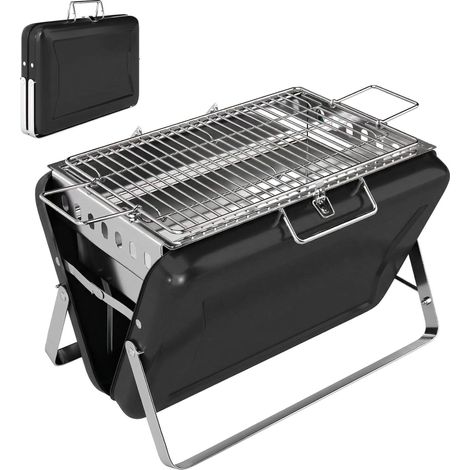 Parrilla portátil de carbón de acero inoxidable, patas plegables, 40x28x25,5 cm