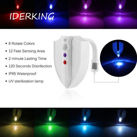 Lampe de toilette étanche avec détecteur de mouvement, veilleuse LED et lumière UV pour salle de bain (1/5)
