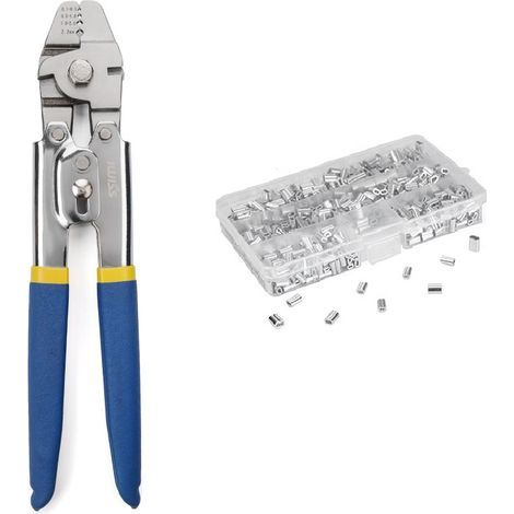 Outil de sertissage pour câble métallique jusqu'à 2,2 mm avec 600 manchons de sertissage double barillet en aluminium de 3 tailles (1/5)