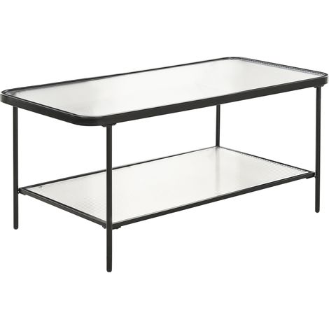 Mesa de centro estilo retro rectangular negra con estructura de vidrio templado y almacenaje Blair