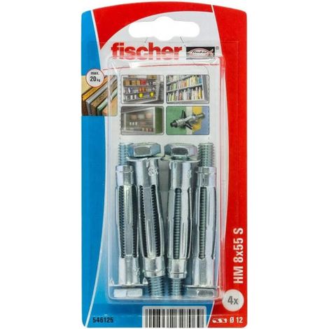 Fischer – Cheville pour support creux 8x55mm – Fixation métallique pour murs creux – Lot de 4 – Charge maximale 20kg
