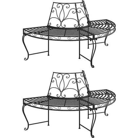 Banc Tour d'Arbre Demi-Circulaire en Acier Noir pour Jardin et Patio - Lot de 2 - Ø 160 cm - PANGIVO (1/5)