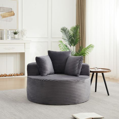 Fauteuil rond en rotin, diamètre 110 cm, confortable et décontracté, livré avec 3 coussins décoratifs, design minimaliste, idéal pour salon ou terrasse. (1/5)