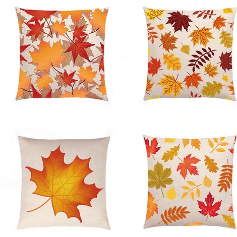 Lot de 4 housses de coussin décoratives d'automne, motif feuille d'érable, pour canapé, salon ou chambre. (1/5)