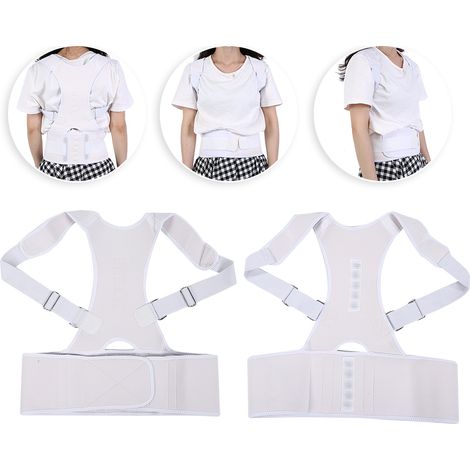 Correcteur Posture Dos Homme Femme - Ceinture Lombaire Magnétique pour Scoliose et Cyphose (Blanc, Taille XXL) (1/5)