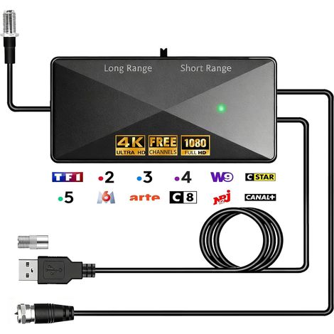 Amplificateur Antenne TV, Alimenté par USB, Gain 25dB, Booster de Signal pour TNT/DVB-T2, Compatible Antenne Intérieure et Extérieure, Amélioration de Réception (Black) (1/5)