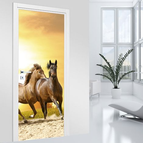 Stickers pour porte - Chevaux - 93 x 205 cm - Adhésif MAT (1/2)