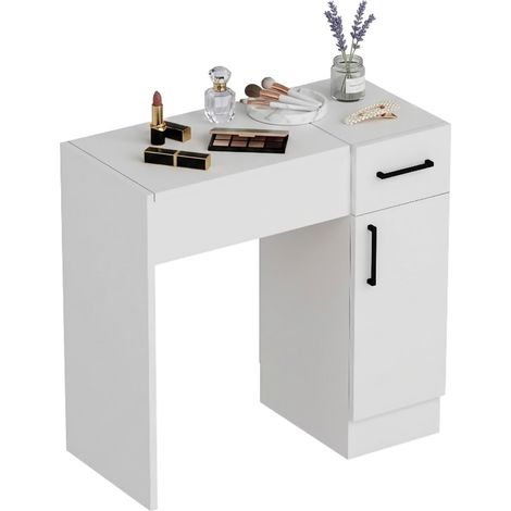 Toeletta Lequile, Mobile da Trucco Specchio Incluso, un Cassetto, 2 Ante, 74x38x108h cm Bianco