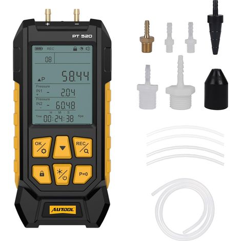 Manomètre de Digital, Testeur de Pression de gaz ±0.3% FSO Précision, -1-2 Bar, Manomètre pour Climatisation Auto avec Adaptateur, Lampe Torche, écran LCD Rétroéclairé, 10 Unités Optionnelles (1/5)