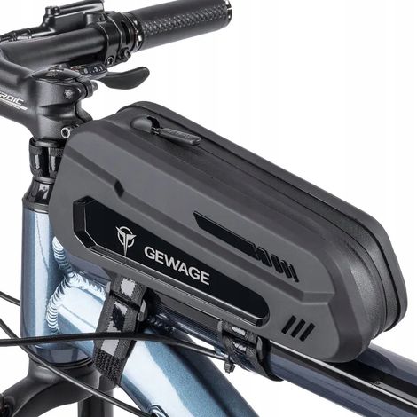 Borsa anteriore impermeabile GEWAGE per bicicletta, nera, da fissare al telaio. (1/3)