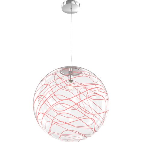 Sospensione Contemporanea Moon Metallo Cromo Vetro Rosso 1 Luce E27 D.40Cm (1/4)