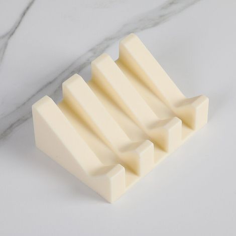 Porte Savon - Porte-Savon Silicone Moderne - Anti-Rouille - Surface Inclinée avec Évacuation d'eau pour Mieux Conserver Le Savon - Boite à Savons Originale pour Salle de Bain ou Cuisine（beige） (1/5)