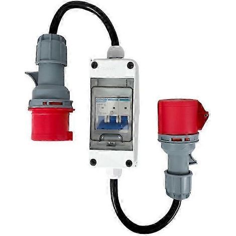 Adaptateur CEE 32 A vers 16 A avec interrupteur, triphasé 380-415 V, 5 broches, boîtier étanche IP65, câble en caoutchouc H07RN-F (1/5)