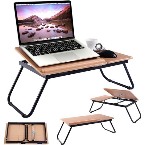 COSTWAY Tavolino per Notebook Supporto per Laptop Tavolo PC da Letto, Inclinazione Regolabile e Portabile, 55 x 32 x 23 cm