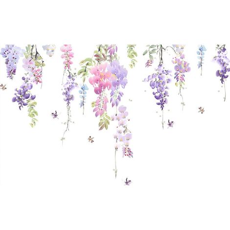 Lot de 2 stickers muraux décoratifs représentant des plantes, des fleurs, des vignes et des papillons, pour vitres, salon ou chambre.