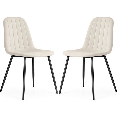 Lot de 2 Chaises en velours matelassées LUMO Beige pieds noirs (1/5)
