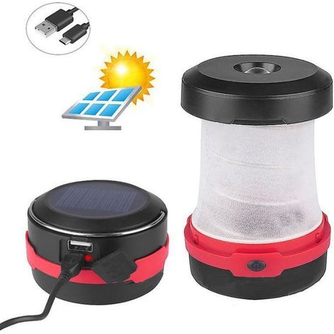 Lampe Solaire Rétractable - LED 3 W - Batterie 1200 mAh - Rotation 360° - Pour Camping Randonnée Pêche - 1 Pièce