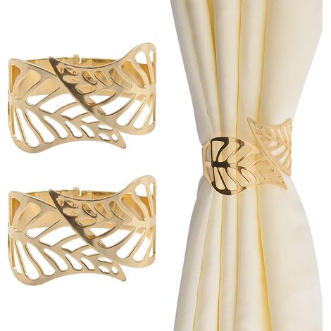 CCYKXA  Pieces Creative Metal Curtain Rope Loops Hollow Leaf Decorative Curtain Clip Decorative Window Accessory for Home Office (Gold) (1/5)