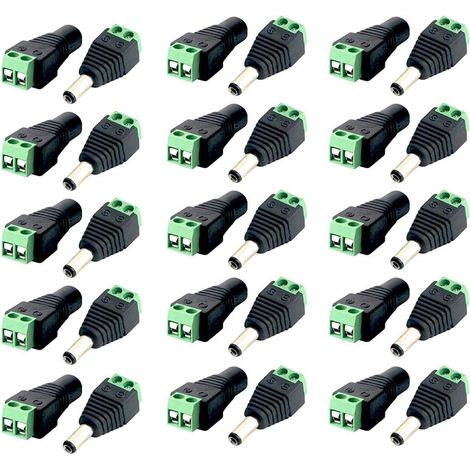connecteur DC 12v 30 pièces DC Mâle et Femelle Connecteur DC Prise de Câble d'alimentation de Adaptateur Connecteur pour LED Light Strip Light Tape Light Cable et CCTV Camera (1/5)