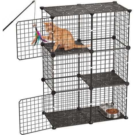 Mophorn Katzenkäfig mit 3 Ebenen, 71,1 x 35,5 x 104,1 cm, DIY-Metallgehege für den Innenbereich, abnehmbarer Gitterkäfig, geeignet für 1-2 Katzen, Kaninchen, Frettchen und andere Kleintiere, Schwarz (1/5)